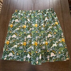 ModCloth Green Dinosaur Botanical Print Cotton Midi Skirt Plus Size 2X Elastic